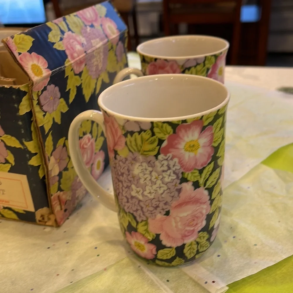 Made in Japan cups by Seymour Mann Inc, Lilac Time fine china, in original box.